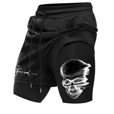 Men's Regular Fit Frog & Letter Print 2-in-1, Casual Comfy Breathable Athleisure Street Shorts for Summer, Men's Bottoms for Daily Wear, Casual Fitted Shorts