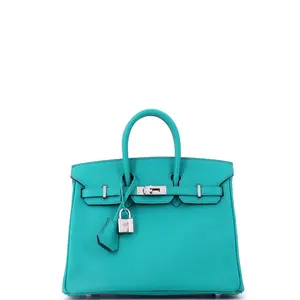 Pre-owned HERMÈS Leather Tote Bags REBAG Hermes Birkin Handbag Bleu Paon Epsom with Palladium Hardware 25 by Rebag