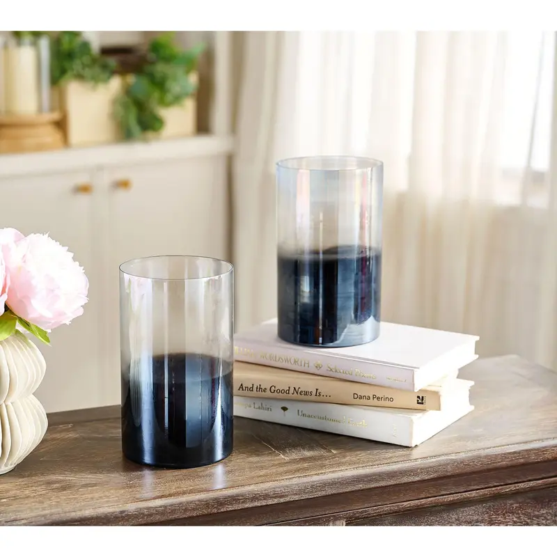 Primrose Hill Set of 2 7" Metallic Ombre Glass Hurricanes