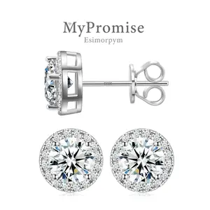 S925 Classic Halo VVS Moissanite Stud Earring Daily Costume Jewelry Accessories Perfect Birthday Wedding Anniversary Gifts for Women