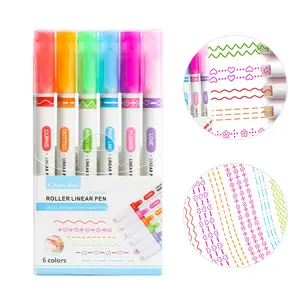 6 Pack Marker Pens for Note Taking, Curve Highlighters, 6 Different Curve Shapes & 6 Colors Fine Line, Colored Curve Pens for Students, Planners, Teachers & Scrapbooking Supplies