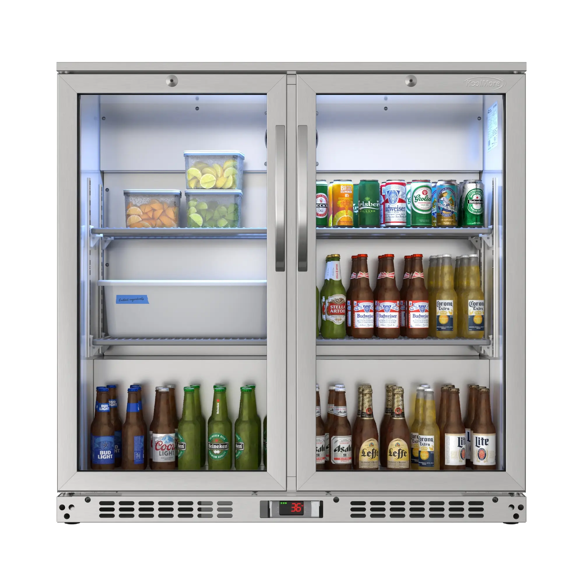 35 in. Commercial Two-Door Back Bar Refrigerator in Stainless-Steel - 8.4 Cu Ft. BC-2DSW-SS