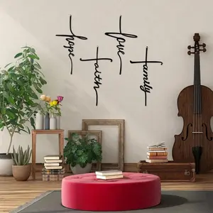 1 Pack of 4 Exquisite Family - Themed Metal Wall Plaques. Adorned with English Lettering and Cross Design, Ideal for Wall Decoration.Decorative hanging ornaments Vintage Plaque Decor