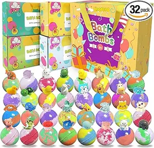 [HIGH QUALITY] Bath Bombs for Kids with Surprise Inside, 32 Pack Bath Bombs with Land & Sea Animal Toys, Handmade Fizzy Bubble Children Bath Ball Gift Set for Kids Birthday, Christmas, Mothers Day Gifts for Daughter