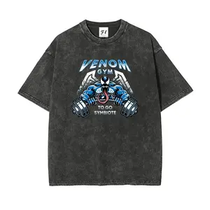 "VENOM GYM" Superhero Fitness Design Unisex Plus Size Summer Graphic Tees Personalized Pattern Y2k Clothing Round Neck Short-Sleeved Washed T-Shirt,Women's Clothing 100% Cotton, Menswear, Top, Vintage Style, Casual Oversized