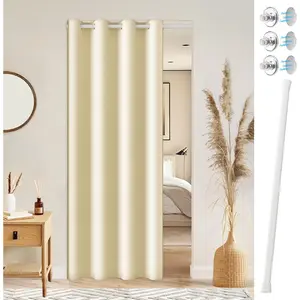 Door Curtain with Rod,  Door Curtain for Doorways, Room Divider for Living Room, 1 Panel with Rod, W42 x L80, Light Beige