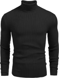 Mens Ribbed Slim Fit Knitted Pullover Casual Turtleneck Sweater black friday