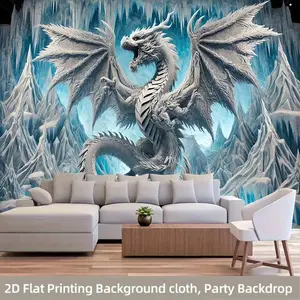 2D Flat, 1 Piece Exquisite Ice Dragon Sculpture Polyester 71x91inch Party Banner - No Power Required, Easy to Hang Background, Suitable for Living Room, Bedroom, Office, Outdoor Durable Wall Decoration, Perfect for Weddings, Birthdays, Anniversaries, and