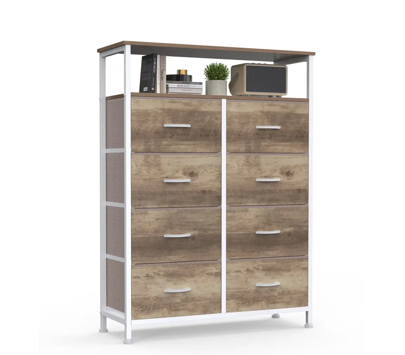 8 Drawers Fabric Dresser, Clothes Storing, Storage Tower Organizer TV Stand, for Bedrooms, Wardrobes, Entryways, and Living Rooms, Oak
