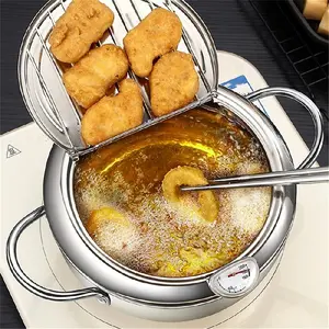 Stainless Steel Deep Fryer Pot with Temperature Control, Oil Drip Drainer Rack, Kitchen Utensils, Kitchen Accessories