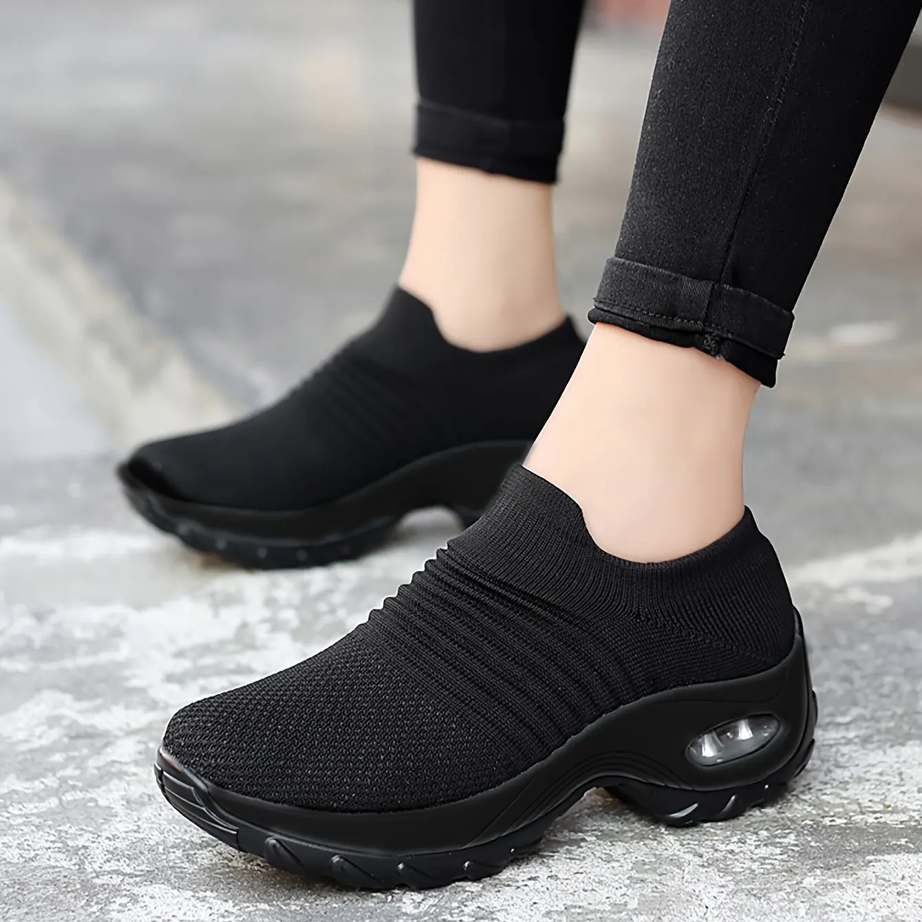 Sosenfer Women's Low Top Slip-on Walking Shoes - Breathable Mesh Platform Loafers with Air Cushion for Multiple Seasons, Walking Shoes Women, Women's Sneakers