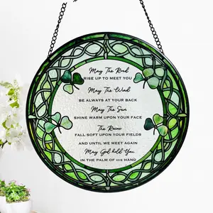 Irish Blessing Stained Glass Suncatcher: Shamrock Prayer Window Decor