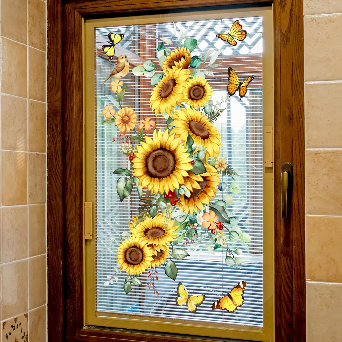 A vine sunflower flower static glass sticker for bedroom home decoration - Decorative Sticker - Window Sticker - D18525