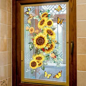 A vine sunflower flower static glass sticker for bedroom home decoration - D18525
