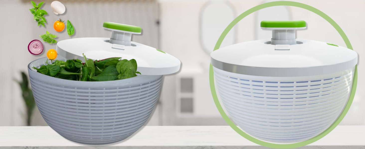 6.2 Qt Capacity Salad Spinner for Salad Prep, Kitchen Utensil Fruit & Vegetable Washer Dryer with Bowl & Colander, 1-Hand Pump, Compact Storage for Greens