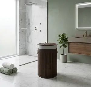 Bamboo Laundry Hamper With Lid Round 58 Lt Natural
