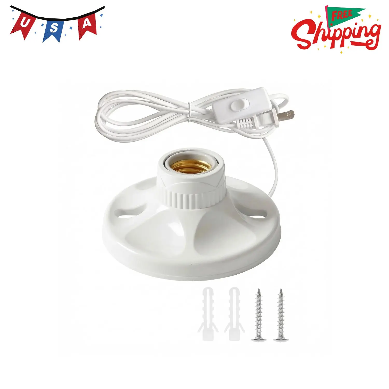 Plug-in Light Socket with 10ft Cord, E26/E27 Lamp Holder Base