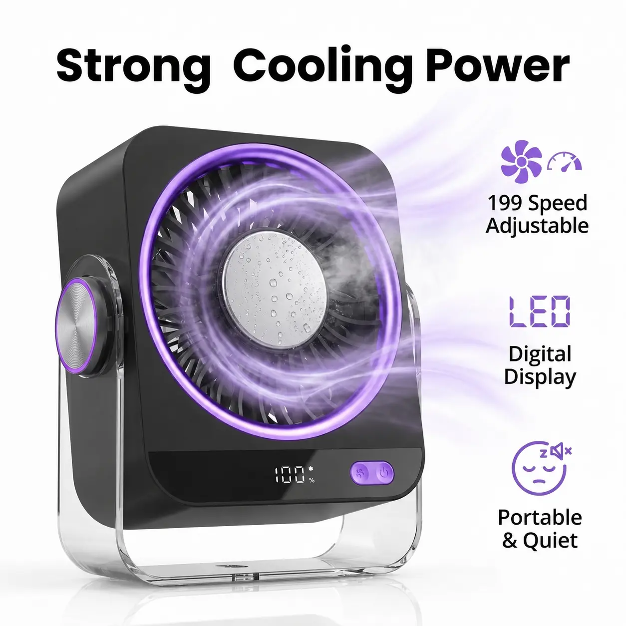 Quiet Desk Fan for Bedroom & Office, 199 Speed Adjustable Portable Rechargeable Fan with Digital Screen, USB Powered Mini Cooling Fan