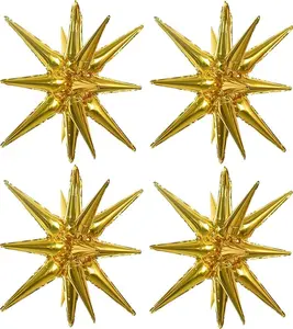 4 Pcs 22inch 4D Huge Gold Star Balloons Explosion Star Mylar Foil Balloons for Party Supplies Backdrop Christmas,New Year,Birthday, Wedding,Photo Booth Ornament