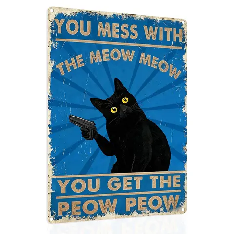 8x12 inches Vintage Tin-Look Aluminum Cat Wall Metal Plaque - Farmhouse Home Decor Accessories, Casual Funny Quote Sign, Multi-Functional Indoor Kitchen Bar Home Supply