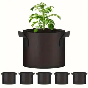5pcs 5-Gallon & 10-Gallon Gardening Plant Bags, Heavy-Duty Lightweight Felt Fabric, Raised Bed for Vegetables, Flowers, Herbs, Indoor/outdoor Use, Heavy Duty Planter, Portable Garden Planters