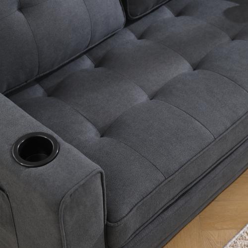 VIDEO Provided 3-in-1 Upholstered Futon Sofa Convertible Sofa Bed,Foldable Tufted Loveseat With Pull Out Sleeper Couch Bed