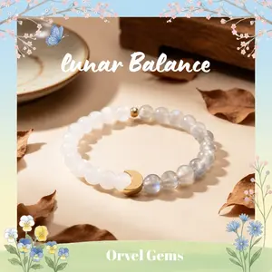 Lunar Crescent Moon Labradorite & Moonstone Bracelet – Natural Crystal Stones with 6mm Beads, Celestial Jewelry for New Beginnings & Emotional Balance