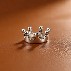Sterling Silver 925 Princess Crown Ring Electroform Jewelry-Size6-10inch