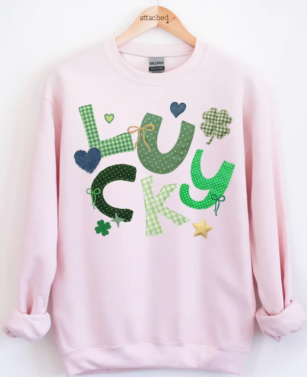 Faux Patchwork Lucky Graphic Top Faux Patchwork Lucky Graphic Top