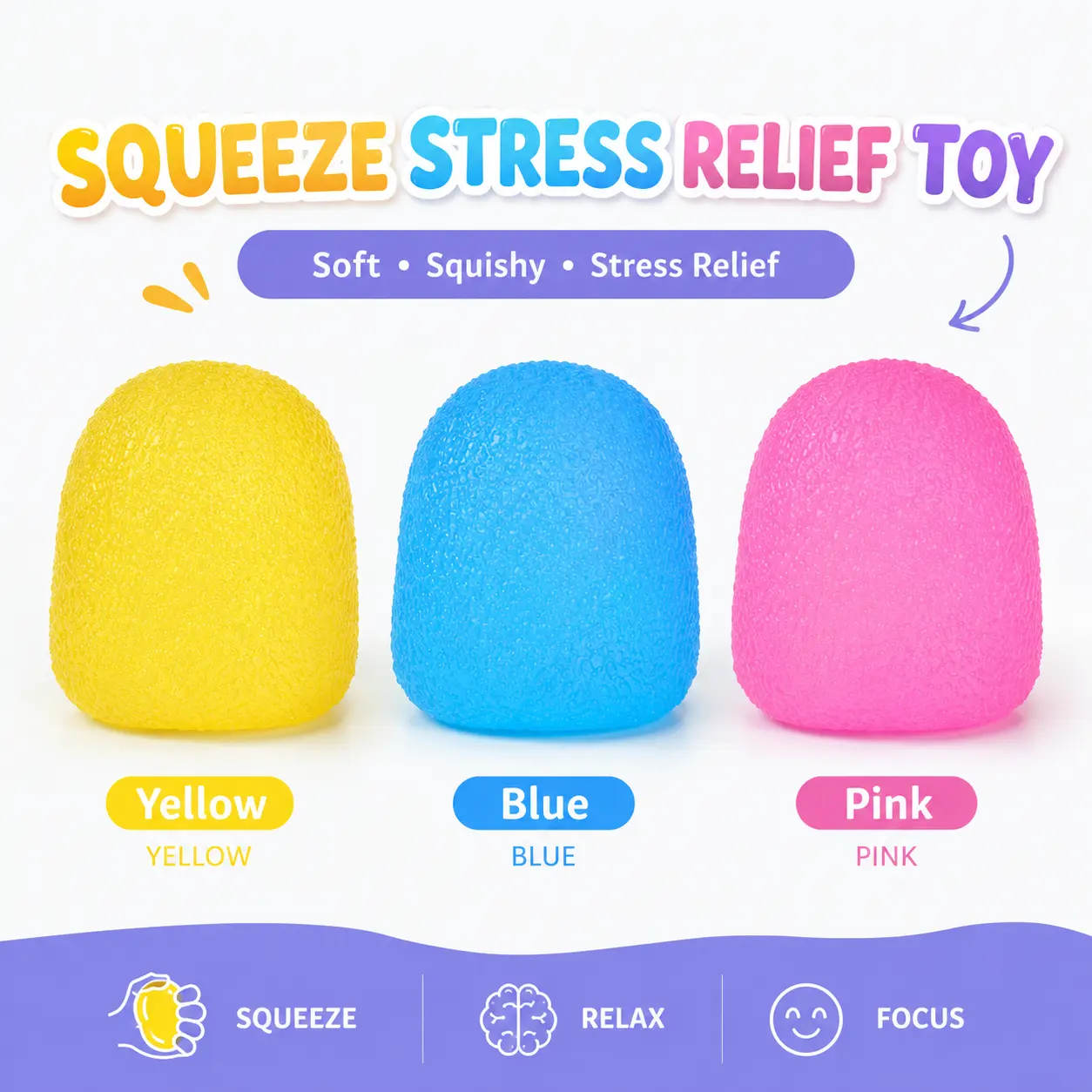 Textured Transparent Jelly Egg Squishy Fidget Toy, Multi-color Glitter Squeeze Stress Relief Ball for Kids & Adults