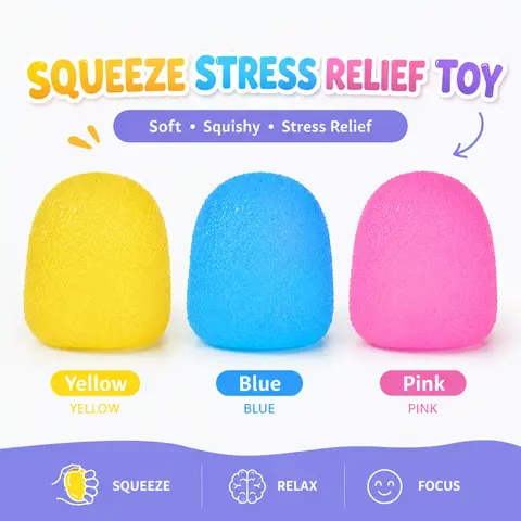 Textured Transparent Jelly Egg Squishy Fidget Toy - Multi-Color Glitter Squishies Stress Relief Squeeze Ball for Kids & Adults