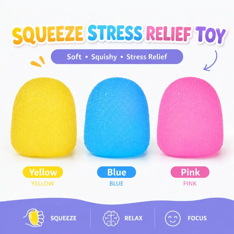 Textured Transparent Jelly Egg Squishy Fidget Toy - Multi-Color Glitter Squishies Stress Relief Squeeze Ball for Kids & Adults