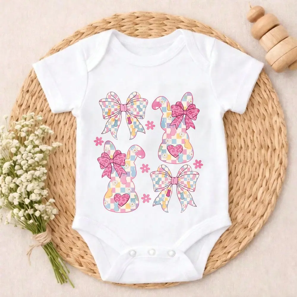 Newborn Baby Girl Boy Bodysuit Romper Outfit Easter Bunny Bows Hearts Flowers Cute & Adorable Hospital Outfit For Newborn Soft Cotton Perfect Present for Baby Shower, New Mom, Grandparents, Ideal for First Photos & Special Days