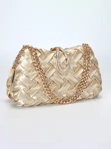 Mother's Day interwoven design ladies' evening clutch, versatile chain shoulder crossbody bag, Rhinestone decorated bag, wedding party accessory, rhinestone snap closure, perfect for formal occasions, festive gifts