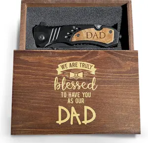 Camping Knife for Dad, Engraved Pocket Knife W/Wooden Box, Small Pocket Knife for Dad,