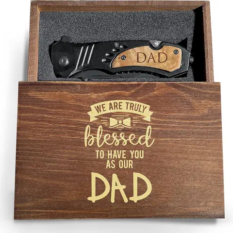 Camping Knife for Dad, Engraved Pocket Knife W/Wooden Box, Small Pocket Knife for Dad,