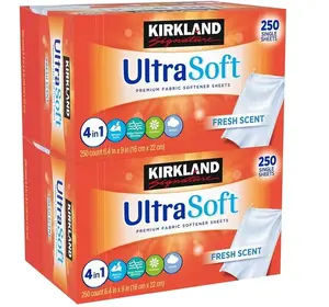 Kirkland Signature UltraSoft Premium Fabric Softener Sheets Fresh Scent 250 Count 2 Pack 6.4 x 9 Inches