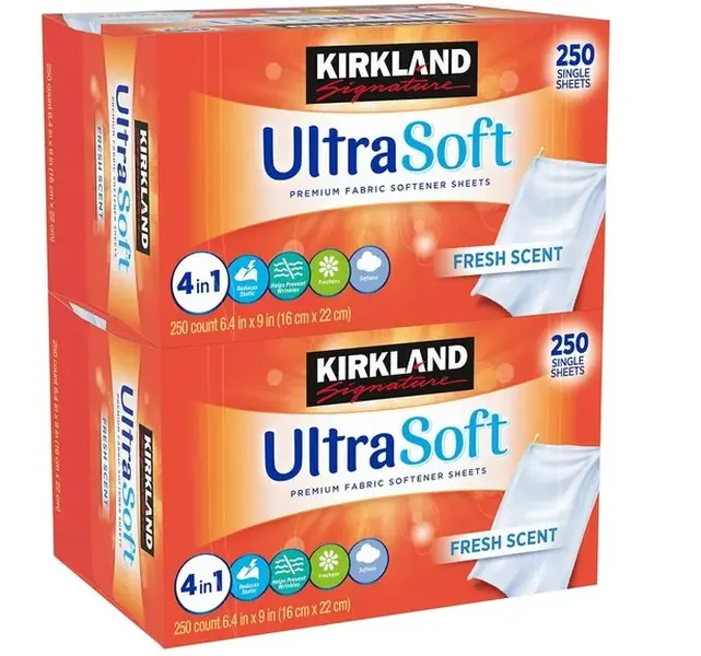 Kirkland Signature Premium UltraSoft Scented Fabric Softener Sheets, Super Fresh Scent, 2-Packs (250 Sheets Total), 6.4x9 In, Easy Usage, Home Care Essential, All-Purpose Cleaners, Multipurpose All-Purpose Cleaners, Two Packs