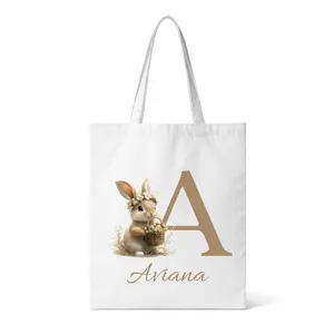 Custom Easter Bunny Tote Bag • Personalized Name & Monogram • Reusable Egg Hunt Basket • Double-Sided Print for Kids