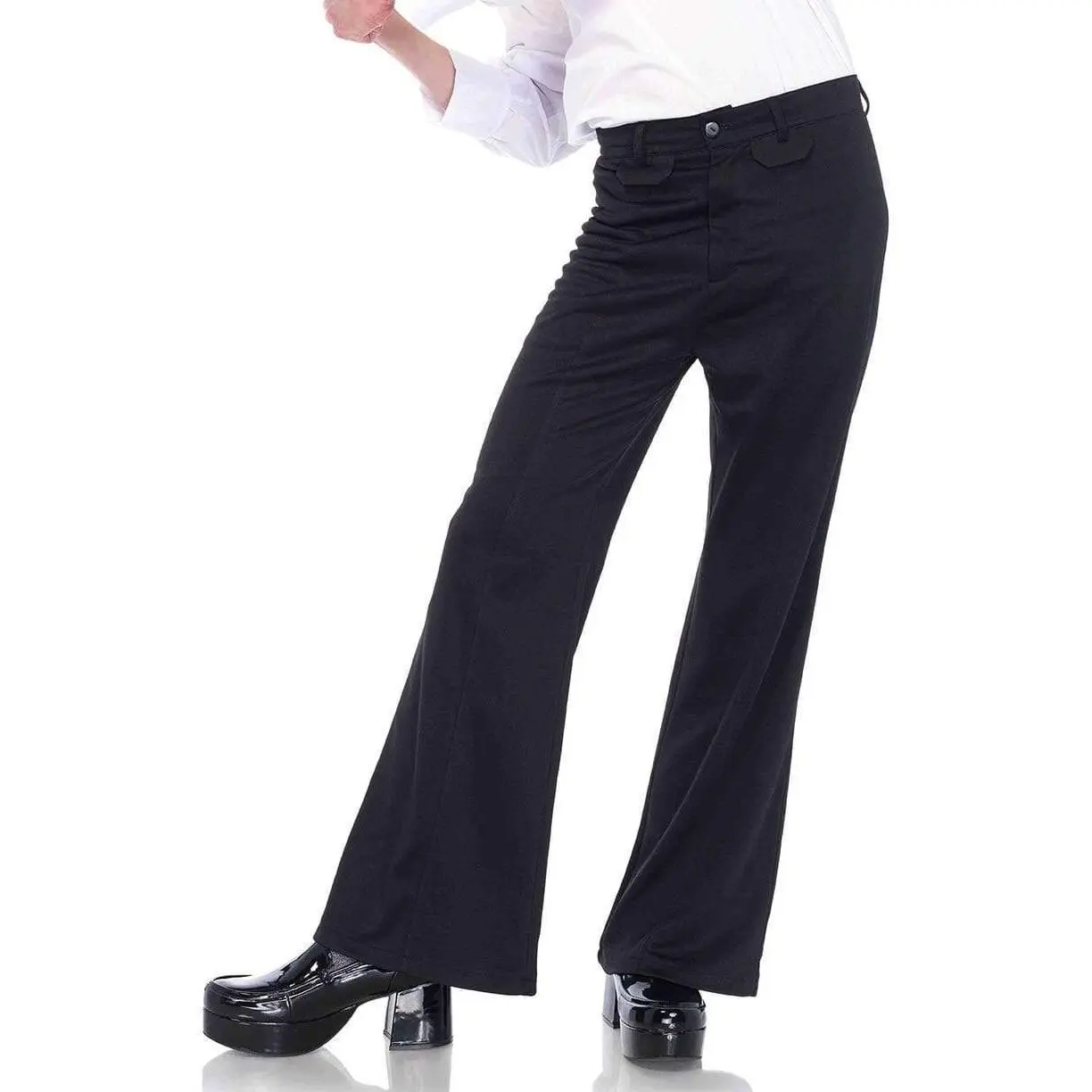 Men's Bell Bottom Pants, 70s Throwback Style Disco Flare Trousers for Halloween Costumes and Parties with an Elastic Waist, Menswear, Set, Floral, Shirt, Party Wear, Faux Pockets