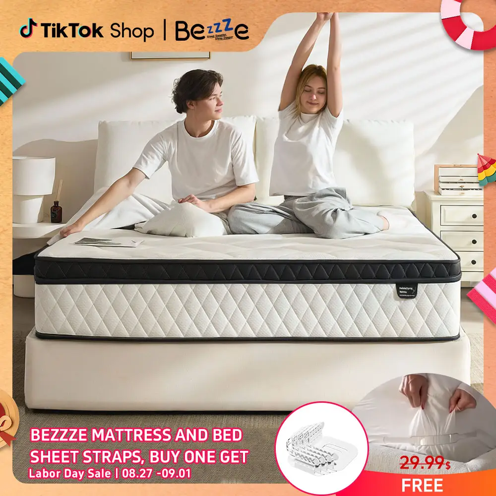 [FREE luxury gift included!]Bezzze Mattress - Cooling Gel Memory Foam with Individually Pocketed Springs for Back and Lumbar Support, Pressure Relief,