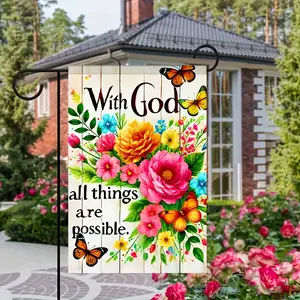[Vibrant floral butterfly decor] Polyester "With God All Things Are Possible" Inspirational Garden Flag | 12x18 Inch, Double-Sided, Vibrant Floral & Butterfly Design, Ideal for Home & Garden Decor, Multipurpose Use, No Flagpole