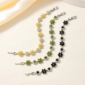 Sparkling Floral Zirconia Bracelet Gold Plated Dainty Chain Adjustable Statement Jewelry for Women