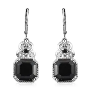 Black Tourmaline & Spinel Dangle Earrings for Women Jewelry Birthstone Jewelry Stainless Steel Lever Back Women Ct 7.13 ( 10x10 MM) Birthday Christmas Gifts