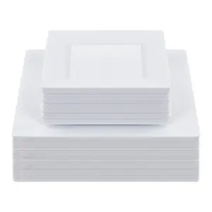 60 Pack Disposable Square Plastic Plates - Heavy Duty Dinner (9.5") & Dessert (6.5") Plates - Fancy for Wedding, Holiday, Birthday