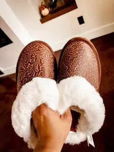 Genuine Leather Western Slippers House Shoes Mules