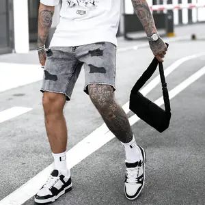 Men's Regular Fit Solid Color Patchwork Ripped Denim Shorts, Casual Comfy Jeans Shorts for Summer, Fashion Men's Bottoms for Daily Wear