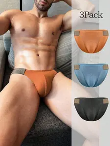 3pcs/Pack Men's Shiny Strap Briefs Casual