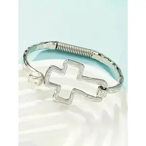 Cute Cross Design Bangle Bracelet, Fashion Jewelry for Party & Daily Wear, Trendy All-match Exquisite Jewelry, Perfect Birthday Gift