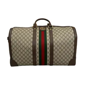 Pre-owned GUCCI canvas Luggage Maxi Savoy Duffle Bag Beige and Ebony GG Supreme Canvas